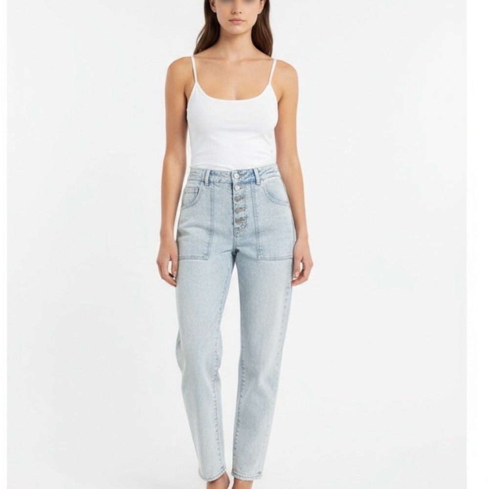 Veronica Beard Arya Light Blue Straight Leg Jeans with pockets, size 25